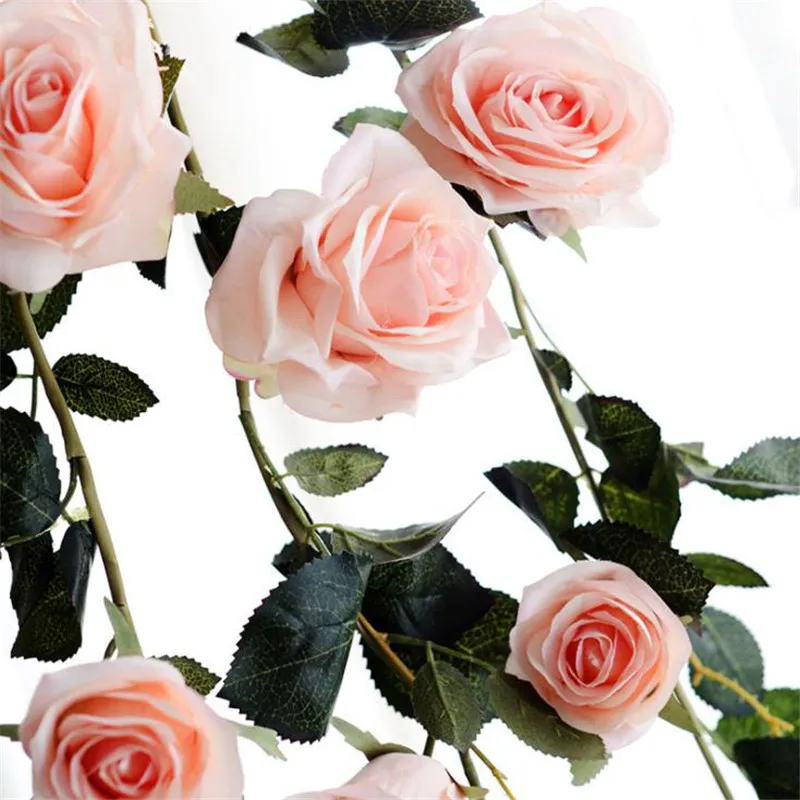 Шелковые розы цветы лоза искусственная Роза поддельные растения leaves1шт