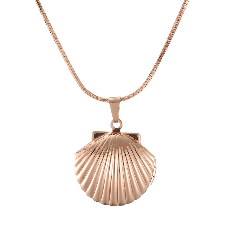 Rose Gold Color Винтажные маленькие Русалки фото медальон морской медальон в форме ракушки ожерелье оболочка в виде русалки колье ожерелье для женщин сувенирный подарок - Окраска металла: Rose Gold Color