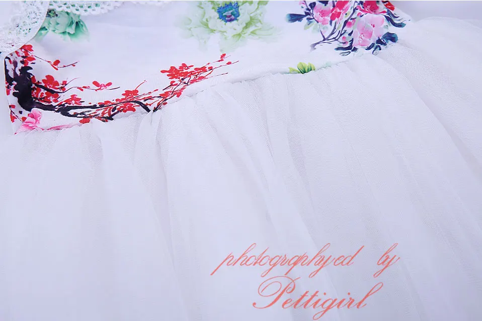 Pettigirl Summer White Tulle Print Flower Baby Girl Party Dress Children Clothing Kids Wear Sleeveless Costume G-CMGD003-1028 | Детская