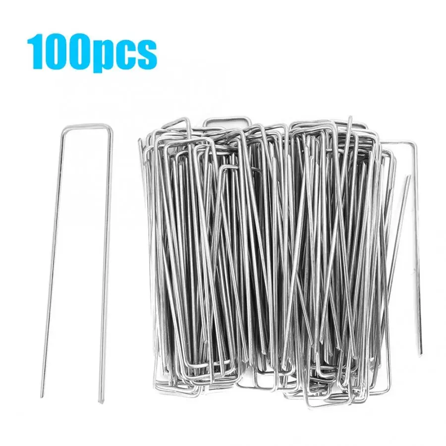 splitpennen 100Pcs Stainless Steel Ground Garden Staple Pins Weed Barrier Fabric Stake Fixed Accessories screw pins |
