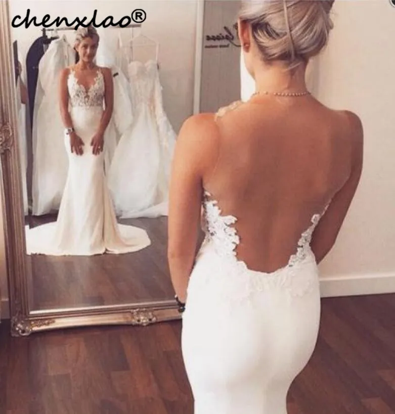 Vestido de noivas летнее свадебное платье русалки кружевные аппликации v-образным вырезом без рукавов со шлейфом богемные Свадебные платья
