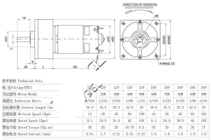 ZGA60FM G DC 12V 24V вращающийся коннектор скорости 8mm Dia вал редукторный двигатель 2RPM 300
