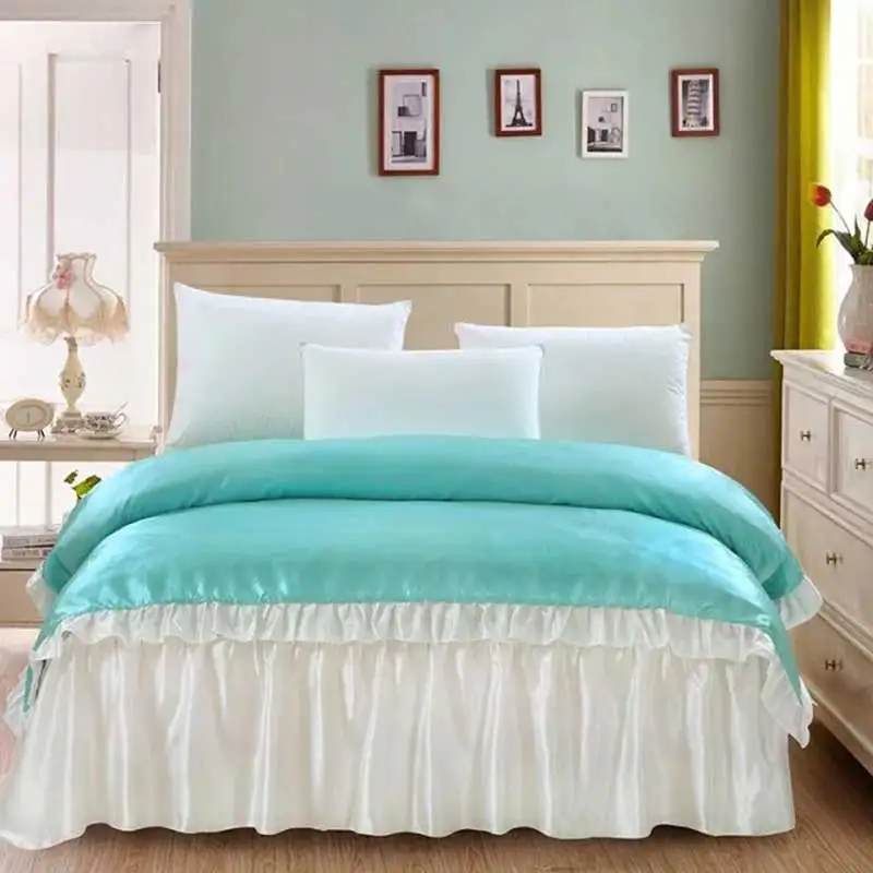 luxury large Home Textile Satin Silk Bed Sheet quilt linen fabric bedclothes bed skirt duvet cover Pillowcase King Queen size | Дом и сад