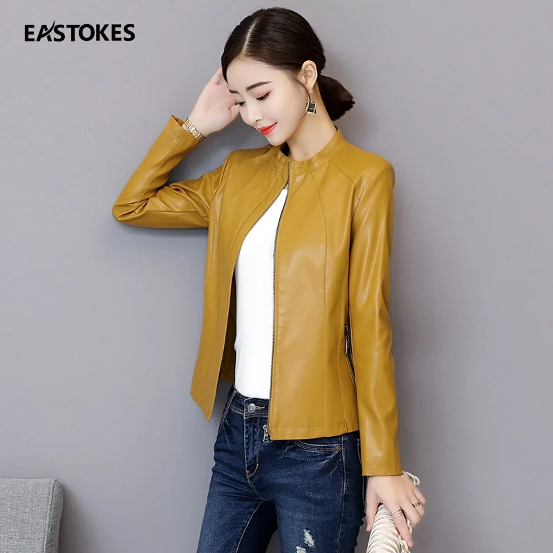 2018 женские кожаные короткие куртки приталенные пальто осенние на молнии из