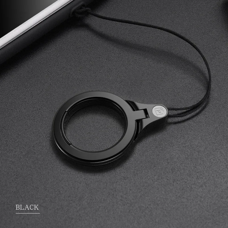 Black Подвесной чехол с пряжкой и кольцом, простое кольцо, подставка для мобильного телефона, держатель для Xiaomi/huawei/iPhone/всех смартфонов - Цвет: Black