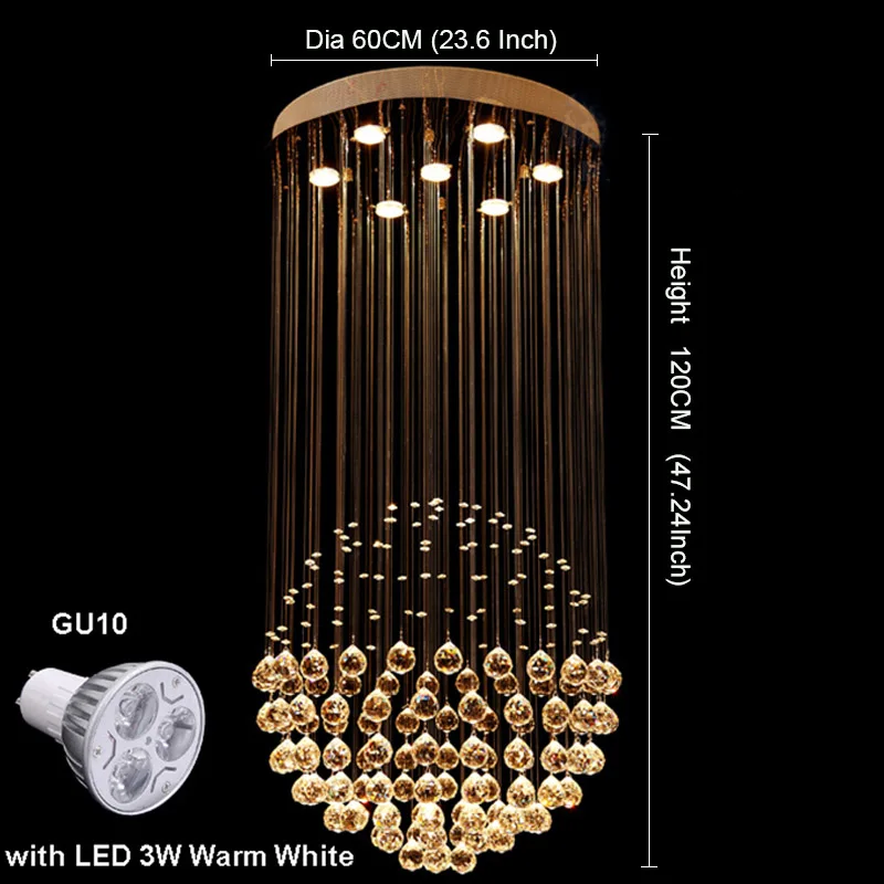 D60CM H120CM 7Bulb Светодио дный Круглая Люстра хрустальные люстры шаровое роскошный дизайн для внутреннего деко Обеденная Гостиная отеля исследование бар - Цвет абажура: D60CM H120CM 7Bulb