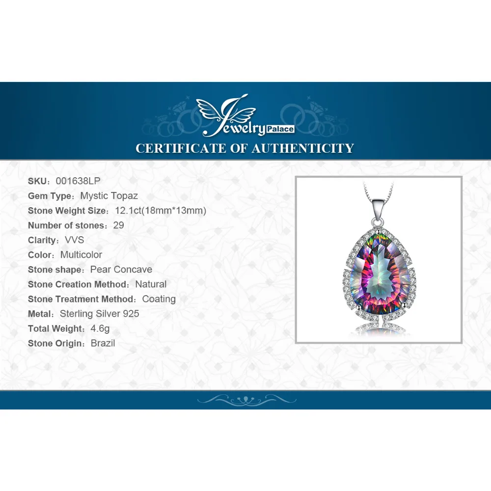 12ct Genuine Mystic Rainbow Fire Topaz and 45cm Silver Chain Necklace Fine Jewelry Fashion Women New Brand 2018 Hot | Украшения и