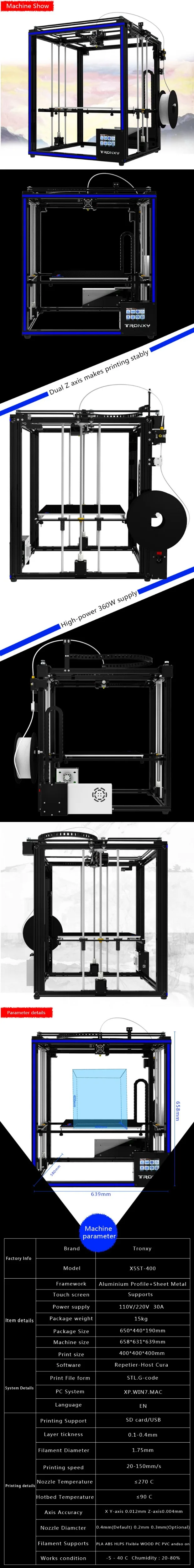 Новейший Tronxy 3d принтер X5SA-400 высокая точность быстрая скорость Сборка DIY принтер с сенсором 3,5 дюймов сенсорный экран