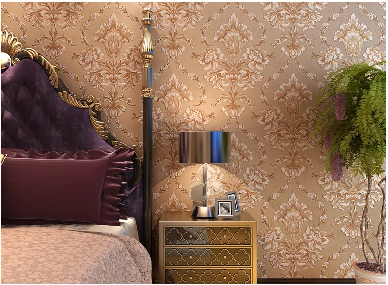 Popular brown/beige/green Damask Wall Paper Vintage Classic French Modern Feature paper Roll Bedroom papel de parede | Обустройство