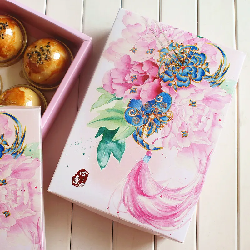 21*14*5 см 5 шт Пион розовая тема печенье mooncake подарочная бумажная коробка макарон