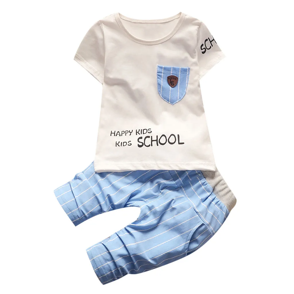 toddler girl clothes Kids Baby Boys Short Sleeve Letter Print Tops Pants Casual girls Outfits 2019 Sets | Детская одежда и обувь