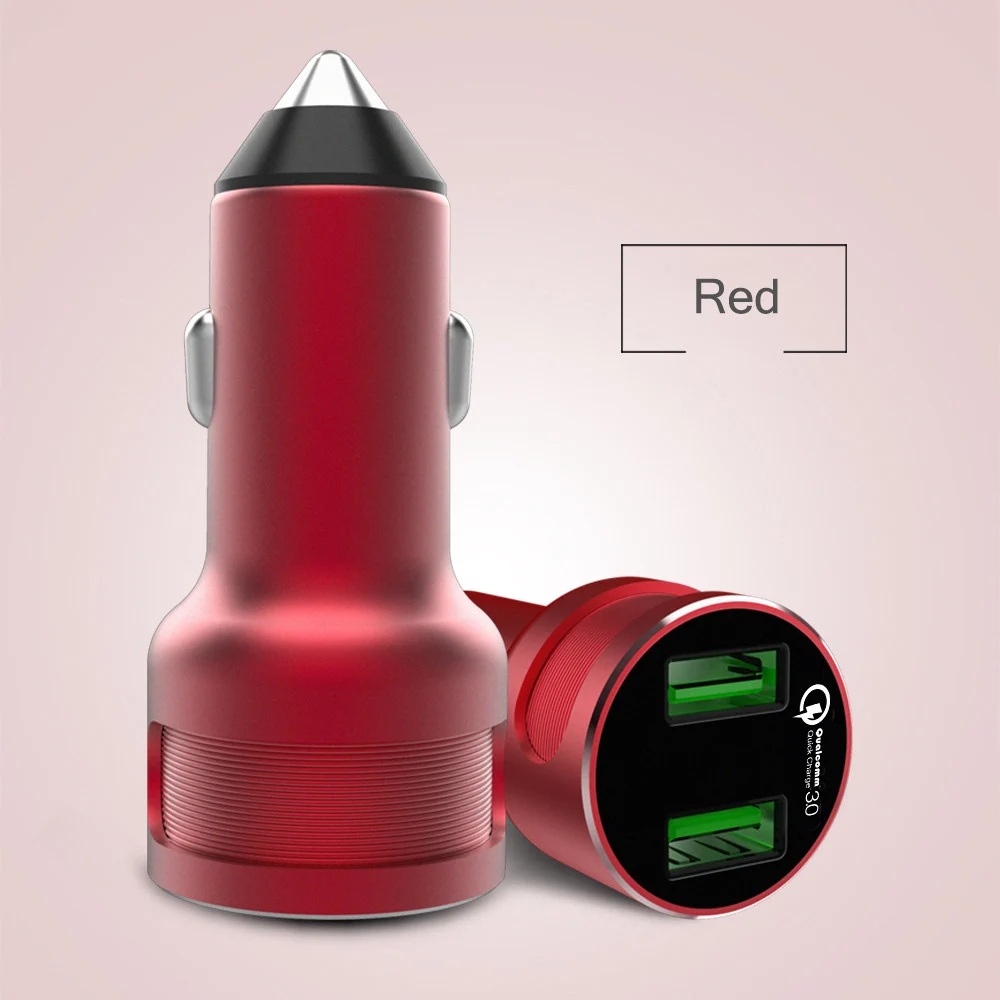 Red Зарядное устройство 5V3A с двумя портами USB QC3.0 для автомобильного мобильного телефона, быстрое зарядное устройство 3,0, адаптер 36 Вт, быстрая зарядка с цифровым дисплеем напряжения - Тип штекера: Red