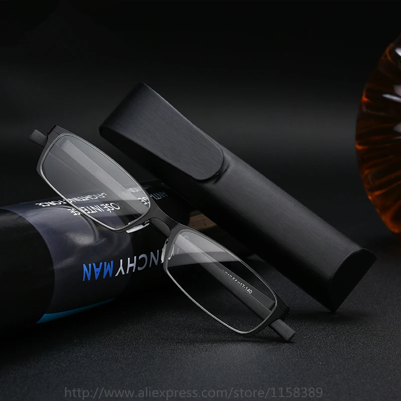 2017 Титан сталь пресбиопические очки с Чехол Мужчины легкий тонкий для чтения