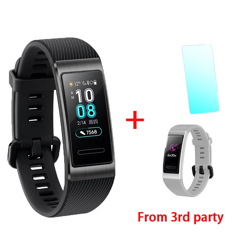 black add gray film huawei Band 3 Pro gps смарт-браслет металлический Amoled 0,95 'Полноцветный Сенсорный экран Датчик сердечного ритма датчик сна Браслет - Цвет: black add gray film
