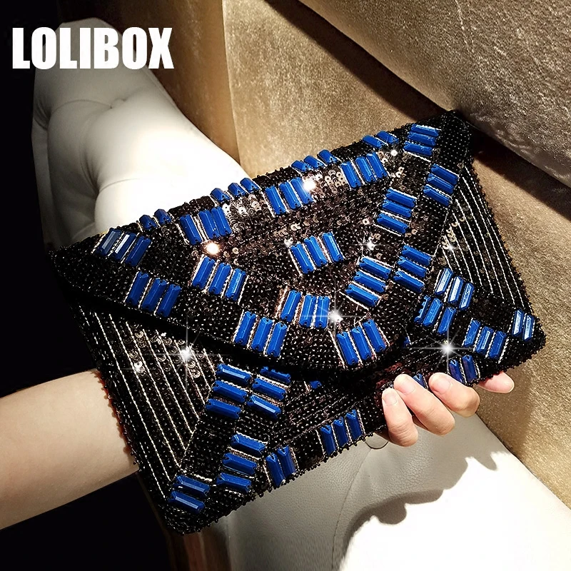 LOLIBOX клатчи женские вечерние сумки с бисером и блестками конверты через плечо для