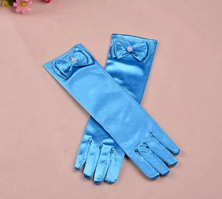 Wedding Elastic Girl Satin Long Gloves Kid Fancy Dress Bow Pearl Costume COS princess Mitten 3Y-8Y party favor SN1029 | Дом и сад