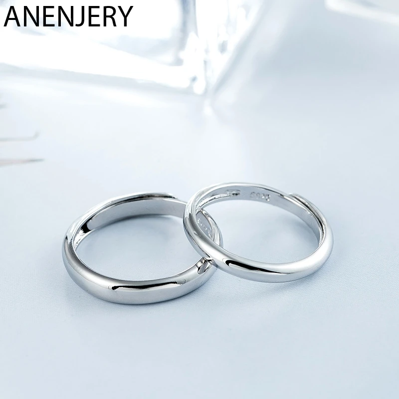ANENJERY 925 пробы серебряные свадебные кольца для мужчин и женщин пара обещаний простые регулируемые обручальные кольца S-R405