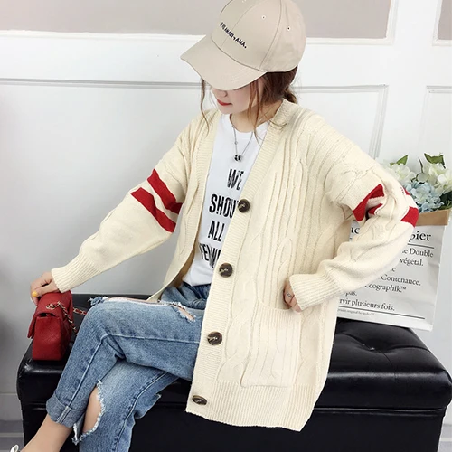 Beige Женский длинный вязаный кардиган TIGENA, вязаный жакеты с длинным рукавом для женщин на осень-зиму - Color: Beige