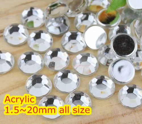 

Cryatal Clear Color 1.5~20mm Flat Back Round Acrylic rhinestone,Acrylic Resin 3D Nail Art / Garment Rhinestone