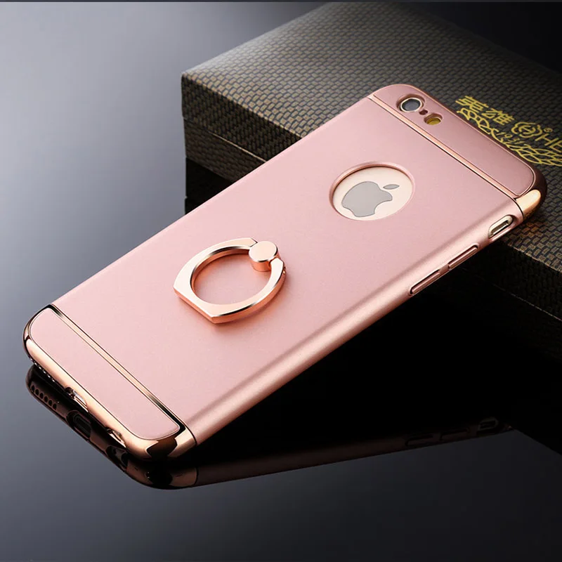 Rose Gold Роскошный lovecom гальванический чехол с кольцом для пальца для iPhone 7, 8, 6, 6S Plus, X, 5, 5S, SE, подставка, держатель, полный корпус, Жесткий ПК, задняя крышка для телефона - Цвет: Rose Gold
