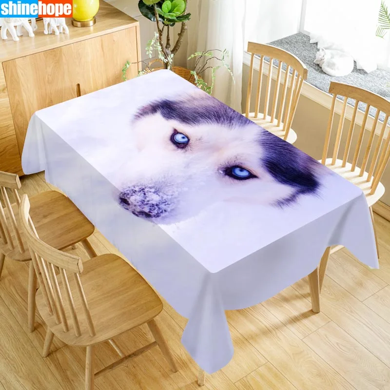 Заказная Рождественская собачья Хаски Скатерть Оксфорд с принтом прямоугольная