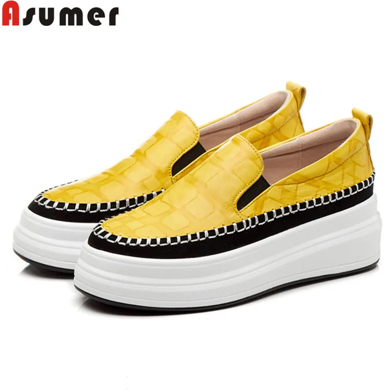 

ASUMER fashion spring autumn new shoes woman round toe genuine leather shoes women Casual flat platform shoes flats women 2022
