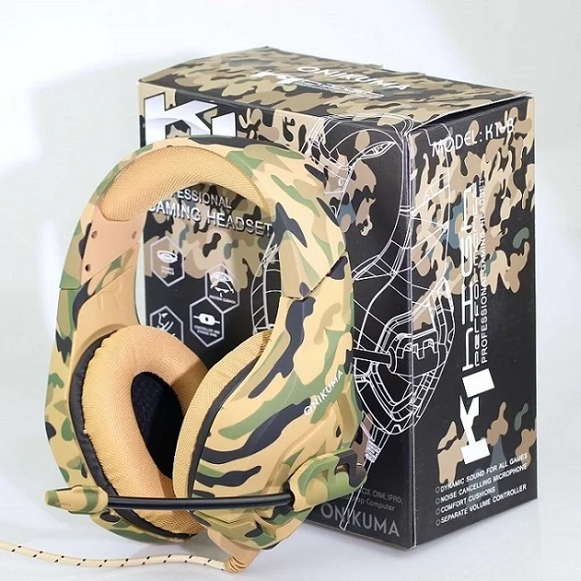 yellow with box Игровая гарнитура ONIKUMA K1 с глубоким басом, камуфляжные наушники с шумоподавлением, игровые наушники для ПК, сотового телефона, Xbox One, ноутбука - Цвет: yellow with box