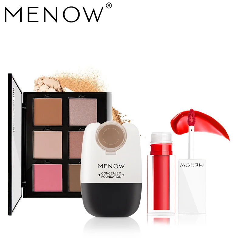 MENOW бренд Make up set Foundation и корректор Комплект маскирующая Жидкая основа и матовая помада и 6 Цвет Румяна Косметические kit5444