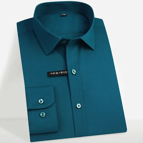 Dark Green Мужские классические рубашки из бамбукового волокна, легкие в уходе, одноцветные, с длинным рукавом, умные, повседневные, удобные, не железные, мужские официальные топы, рубашки - Цвет: Dark Green