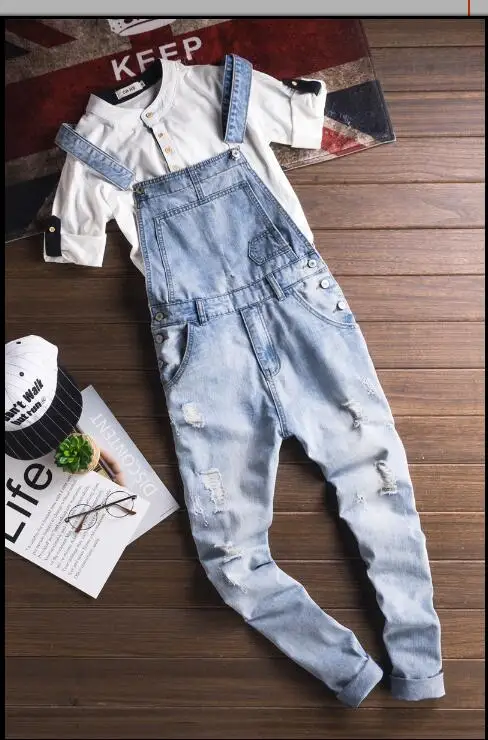 S-6XL 2019 Новые корейские мужские повседневные джинсовые штаны с подтяжками светлые