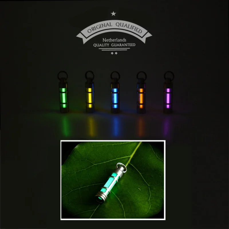 Automatic Light 25 years Titanium Tritium Alloy Keychain Key Ring Fluorescent Tube Lifesaving Emergency Alloy Lights 500UL