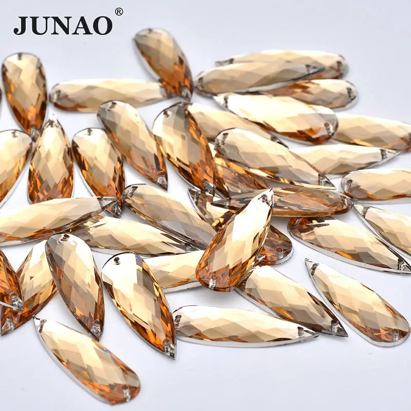 JUNAO 10*30 мм 20 шт. стразы цвета шампанского с каплевидными аппликациями плоской