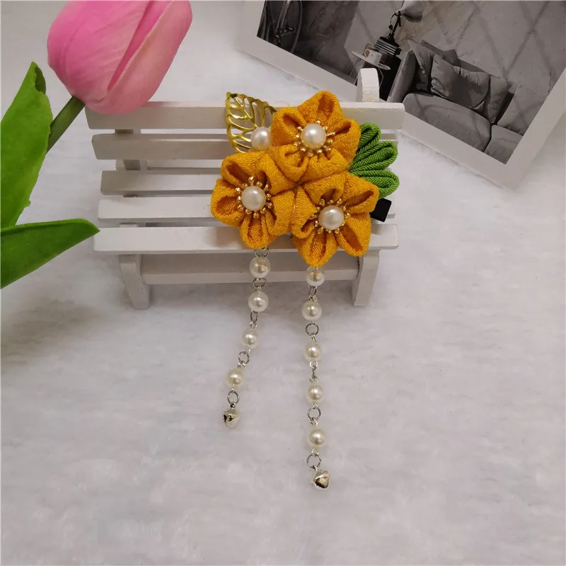 Новинка DIY японское кимоно ручной работы Sakura hairwear для девочек женские заколки для волос цветок канзаши головные уборы с длинными падениями