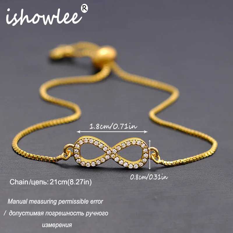 Женский браслет цепочка ishowie ювелирное украшение из золота 585 пробы с фианитом