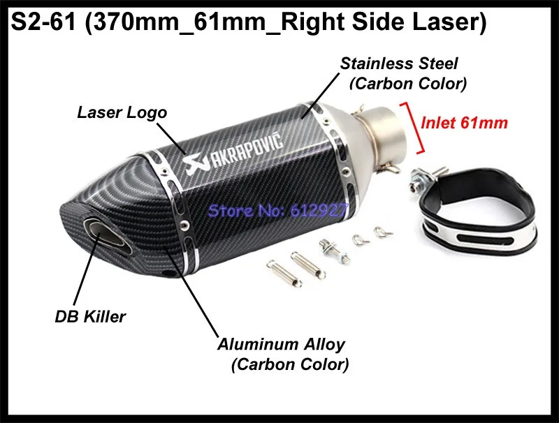 Type S2 - 61mm Впускной 51 мм 61 мм мотоциклетная выхлопная труба akrapovic глушитель Escape Moto Универсальный Escapamento Para Moto для скутеров Tmax Nmax - Цвет: Type S2 - 61mm