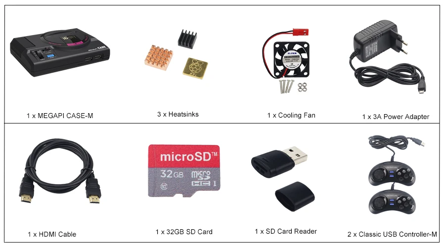Retroflag MEGAPi CASE-M для Raspberry Pi 3 Model B Plus классический usb-контроллер-M+ вентилятор+ радиаторы+ адаптер питания для RetroPie