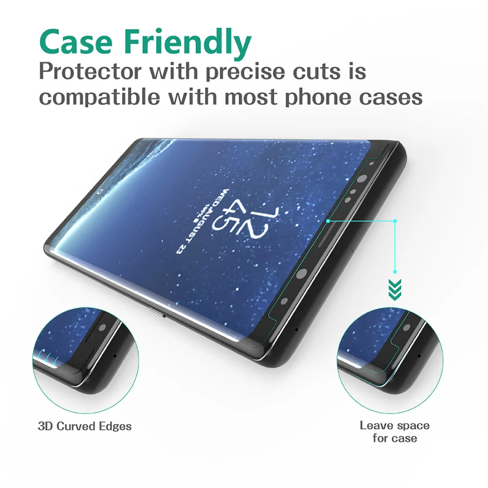 auckly For Samsung note 8 Screen Protector Full Coverage Curved Tempered Glass Film for | Мобильные телефоны и аксессуары