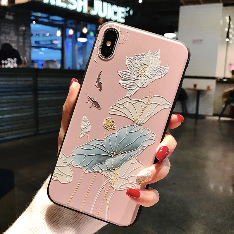 3D emboss flower silicone case for iphone x xr xs max 6splus 8 7plus 5s 5se on for iphone 6s plus case for iphone 7 plus case - Color: G