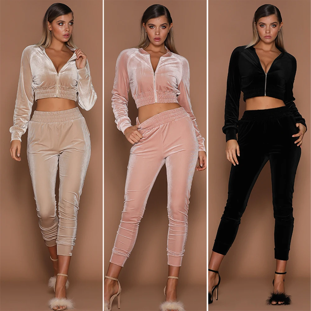 

2019 Spring 2Pcs Women Sweatshirt Pants Hoodies Sets Sport Wear Tracksuit Velvet Lounge Causal Suit Hot Gym Clothes