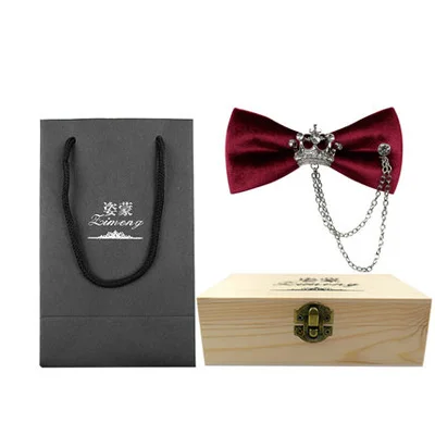 Dark red Wooden box Модный свадебный классический черный галстук-бабочка креативный металлический декор в виде короны мужской галстук-бабочка костюм галстук-бабочка мужские костюмы Аксессуары - Цвет: Dark red Wooden box