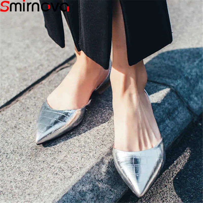 Smirnova/Большие размеры 34-43; Новые модные летние туфли; женские туфли из натуральной кожи с острым носком и закрытым носком; женские босоножки на низком каблуке