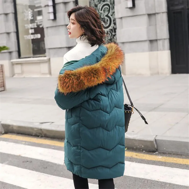 

New Casual Padded Cotton Coat Jacket 2019 Long Winter Jacket Women Fur Collar Parkas Female Slim Winter Warm Coat For Women D478