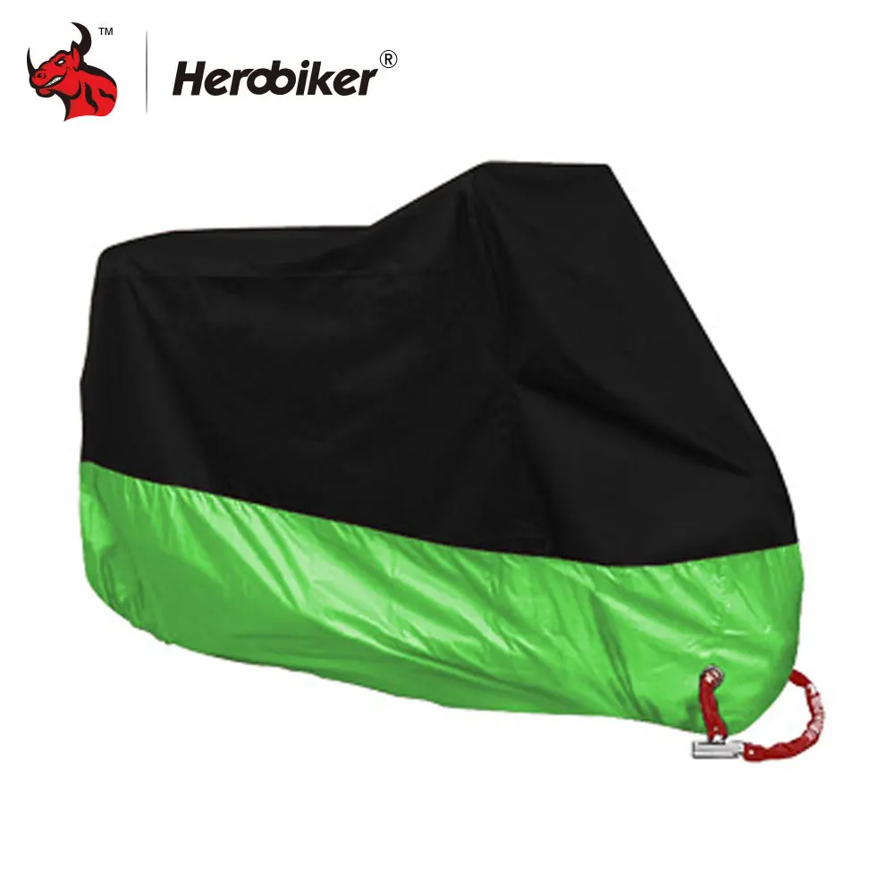 Green HEROBIKER мотоциклетный чехол для улицы с УФ-защитой для скутера, чехол для велосипеда, водонепроницаемый пылезащитный чехол для мотоцикла, чехол для дождя, дизайн с замком и отверстиями для помещений - Цвет: Green