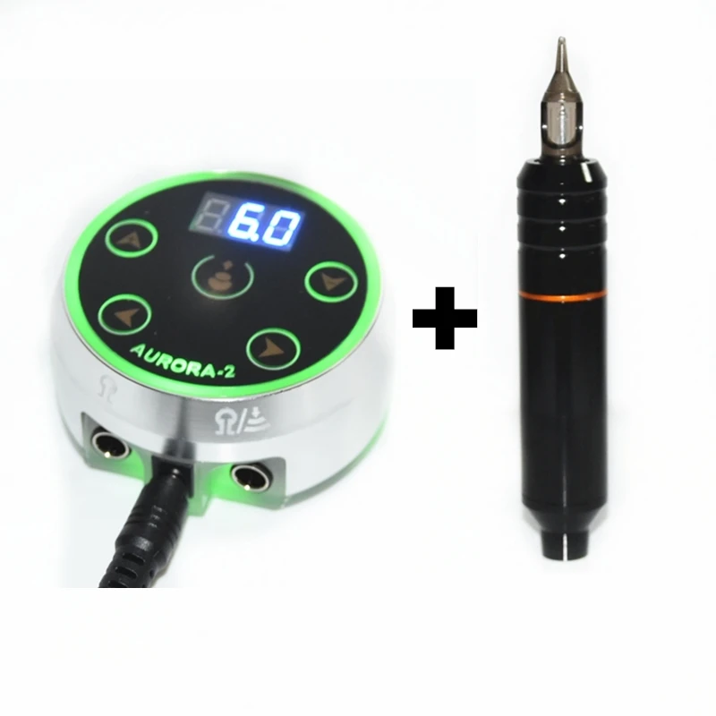 Sliver power kits Professional Tattoo Rotary Machine Pen Swiss Motor Strong Quiet DC Cord With Tattoo Mini Aurora II Power Tattoo Kits Supply - Color: Sliver power kits