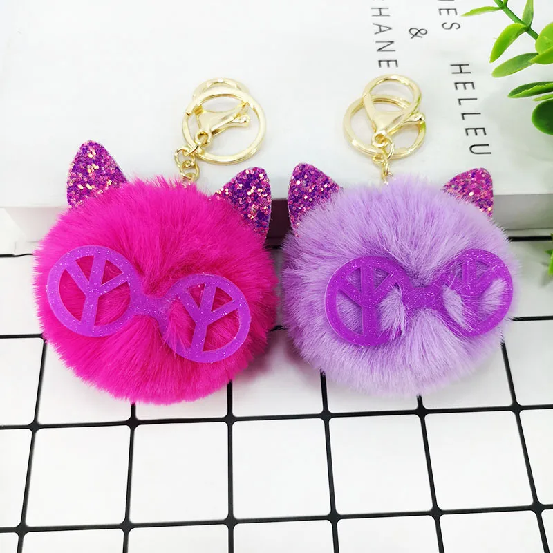 Креативный зеленый лук Розовый Блестящий кошачий Мех брелок Имитация меха