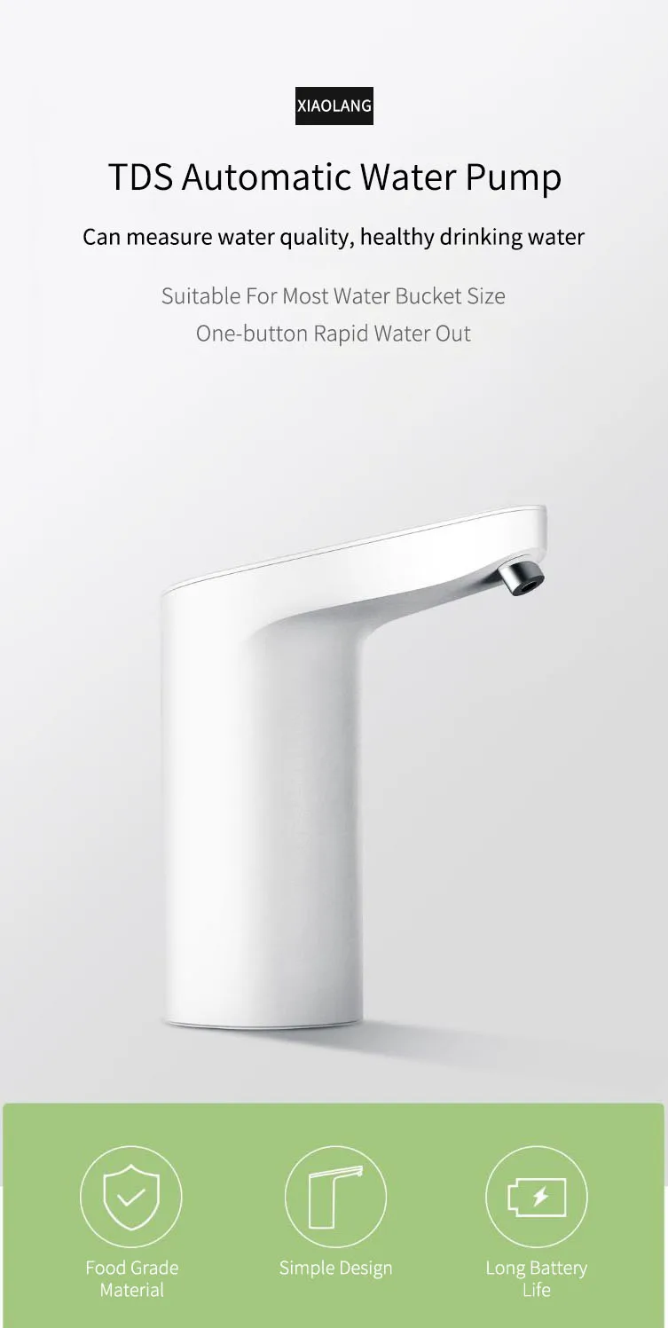 Новейший Xiaomi XiaoLang автоматический мини сенсорный выключатель водяной насос беспроводной Перезаряжаемый Электрический диспенсер водяной насос WithTDS тест