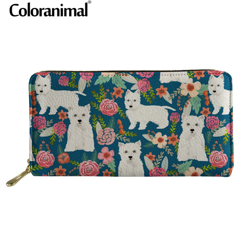 Дизайнерский брендовый Длинный кошелек Coloranimal Westie с цветочным принтом для женщин