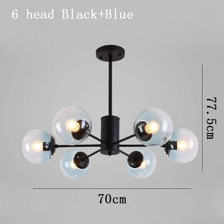 6 head Black-Blue Современная люстра в скандинавском стиле, светодиодная лампа в стиле арт-деко, черная, золотая, белая, Потолочная, подвесная люстра, лампа для кухни, гостиной, лофт, спальни - Цвет абажура: 6 head Black-Blue
