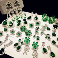 solid 925 fine jewelry drop earrings for women vintage green cubic zirconia temperament luxury brincos accessories