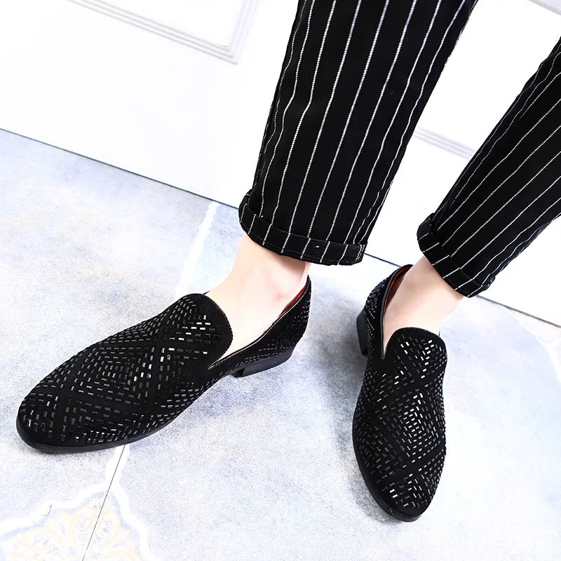 mens studded shoes black footwear rhinestone wedding luxury party shoes male cool designer loafers shoes for men